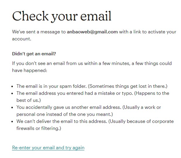 Kiểm tra thư xác minh của Mailchimp về email